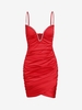 Rhinestone V Notched Ruched Tulip Dress S Red
