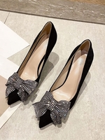 Rhinestones and Bow Decor Slip-On Pumps