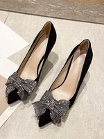 Rhinestones and Bow Decor Slip-On Pumps