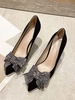 Rhinestones and Bow Decor Slip-On Pumps