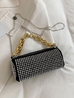 Rhinestones and Chain Decor Twist Lock Crossbody Bag