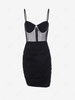 Rhinestones Bustier Sheer Mesh Overlay Slinky Dress M Black