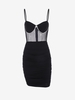 Rhinestones Bustier Sheer Mesh Overlay Slinky Dress S Black