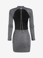 Rhinestones Chains Backless Metallic Sparkle Dress M Black