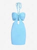 Rhinestones Chains Cut Out O-ring Halter Dress L Light blue