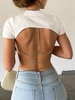 Rhinestones Chains Open Back Ribbed Tee M White