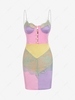 Rhinestones Chains Silky Bustier Colorblock Lace Panel Dress L