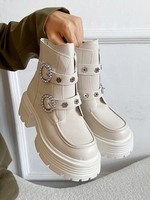 Rhinestones Decor Buckle Platform Boots