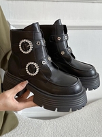 Rhinestones Decor Buckle Platform Boots