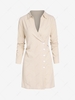 Ruched Long Sleeve Mini Shirt Dress S Light coffee