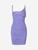 Ruched Mesh Overlay Foldover Bodycon Dress M Purple