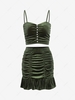 Ruched Mock Button Velvet Mini Mermaid Skirt Set M Deep green