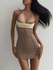 Ruched Overlock-style Cowl-front Slinky Mini Dress M Coffee