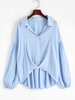Ruched Oversized Button Down Shirt L Light blue