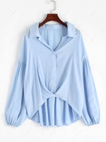 Ruched Oversized Button Down Shirt M Light blue