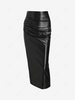 Ruched PU Midi Pencil Skirt S Black