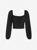 Ruched Puff Sleeve Cropped Top M Black