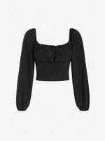 Ruched Puff Sleeve Cropped Top S Black
