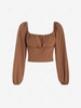 Ruched Puff Sleeve Cropped Top S Coffee
