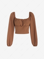 Ruched Puff Sleeve Cropped Top S Coffee