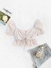 Ruched Puff Sleeve Tiny Floral Cropped Blouse M