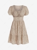 Ruched Puff Sleeve Tiny Heart Milkmaid Dress Xl Light coffee