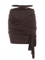 Ruched Raw Hem Twist Slinky Midriff Flossing Skirt L Deep coffee