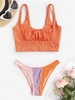 Ruched Ribbed Colorblock Cheeky Bikini Swimwear Dark orange