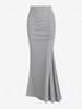 Ruched Ribbed Mermaid Maxi Skirt S Light gray