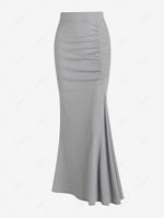 Ruched Ribbed Mermaid Maxi Skirt S Light gray