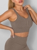 Ruched Ribbed Seamless Sports Bra S Coffee