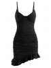 Ruched Ruffle Asymmetrical Bodycon Dress S Black
