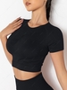 Ruched Seamless Knit Solid Color Short Sleeve Sport Top L Black