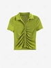 Ruched Short Sleeve Crop Top M Green