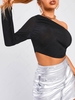 Ruched Side One Shoulder Jersey Cropped Top L Black
