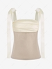 Ruched Silky Panel Tie Shoulder Tank Top S Light coffee