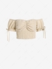 Ruched Smocked Off The Shoulder Crop Top L Light coffee