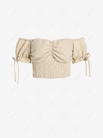 Ruched Smocked Off The Shoulder Crop Top Xl Light coffee
