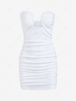 Ruched Solid Slinky Tube Dress M White