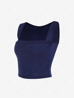 Ruched Square Neck Crop Tank Top S Deep blue