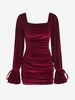 Ruched Square Neck Velvet Dress S Deep red