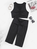 Ruched Tank Top and Wide Waistband Biker Shorts Set S Black