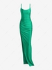 Ruched Thigh Split Maxi Dress M Green