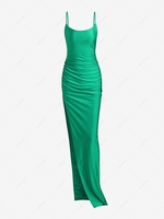 Ruched Thigh Split Maxi Dress M Green