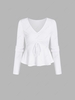 Ruched Tie Peplum Solid Top Xs White