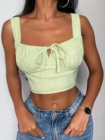 Ruched Tie Zip Back Crop Tank Top L Light green