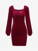 Ruched Velvet Lantern Sleeve Slinky Mini Dress M Deep red