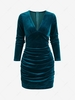 Ruched Velvet Long Sleeve Slinky Mini Dress M Deep blue