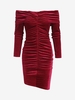 Ruched Velvet Off Shoulder Slinky Dress S Deep red
