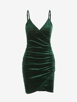 Ruched Velvet Tulip Cami Slinky Dress S Deep green